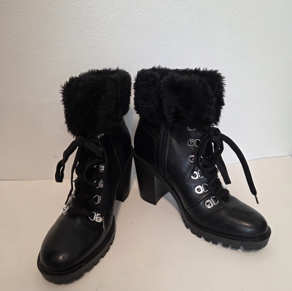 G By Guess Black Lace Up And Zip Stacked Heel Boots Studded Size 7.5 M - Picture 5 of 16